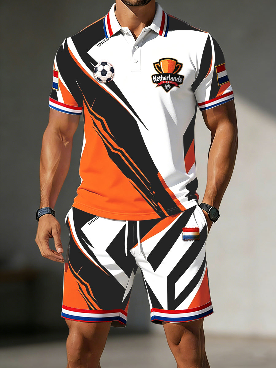 Herenvoetbal geïnspireerde gestreepte creatieve print casual T-shirt en korte broek