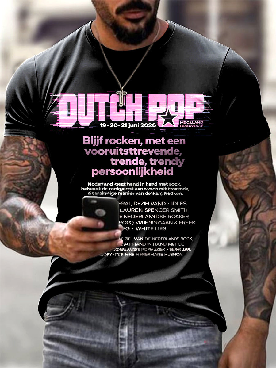 Heren zwart Nederlandse popprint casual mode T-shirt