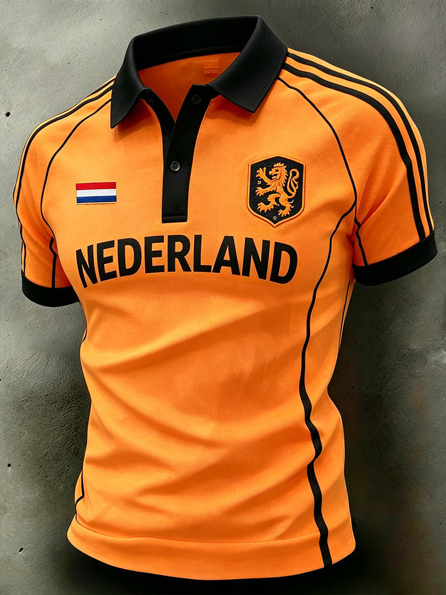 Herenpolo in sportstijl met voetbalprint en raglanmouwen