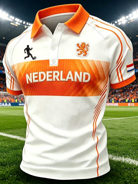 Herenpolo in sportstijl met voetbalprint en raglanmouwen