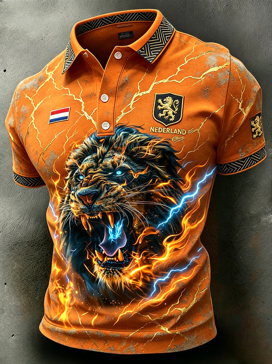 Herenpoloshirt met bliksemprint