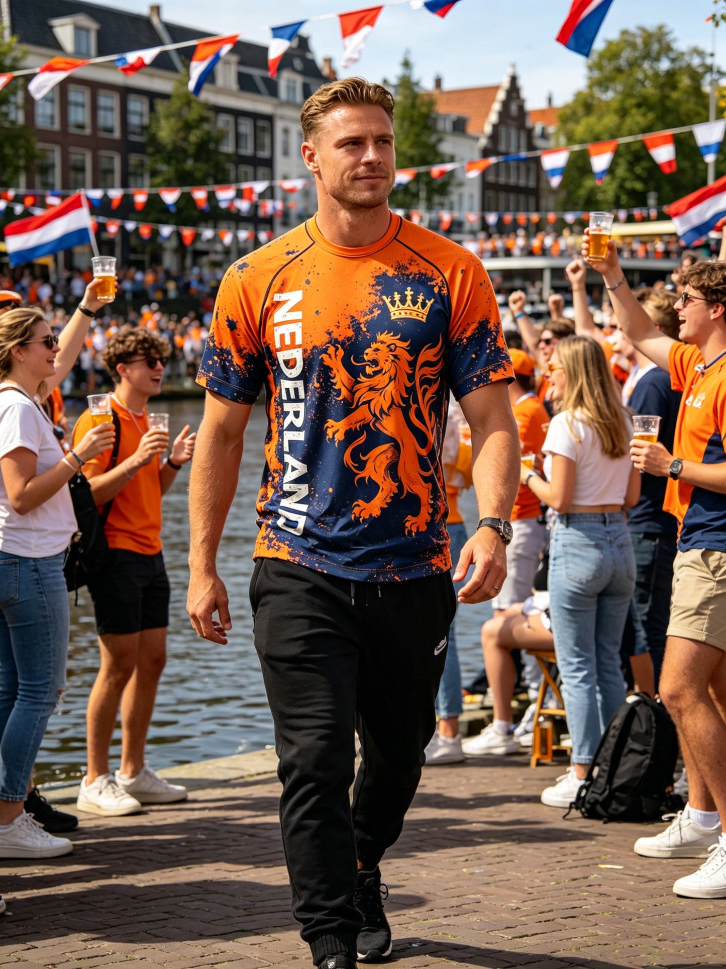 Heren T-shirt met kunstprint ter herinnering aan Koningsdag
