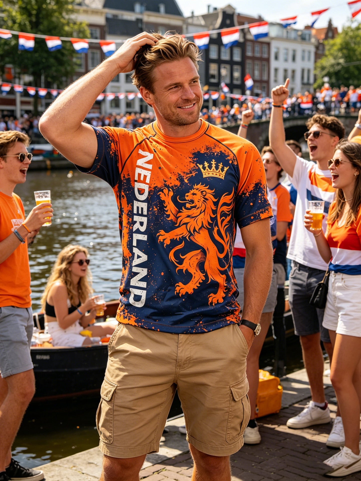Heren T-shirt met kunstprint ter herinnering aan Koningsdag