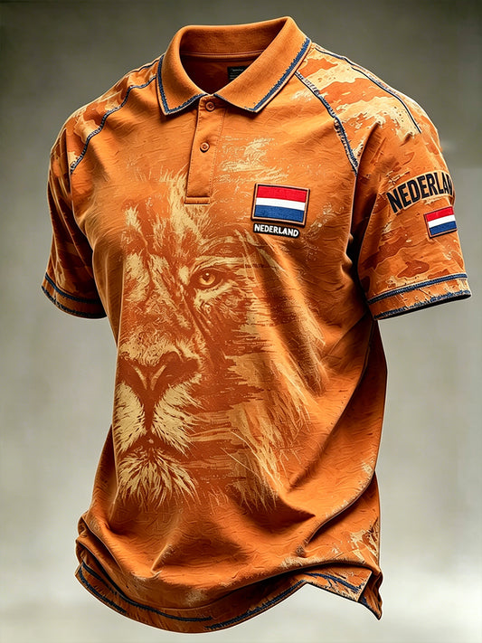 Heren verontruste liksem leeuwprint poloshirt met Raglan mouw