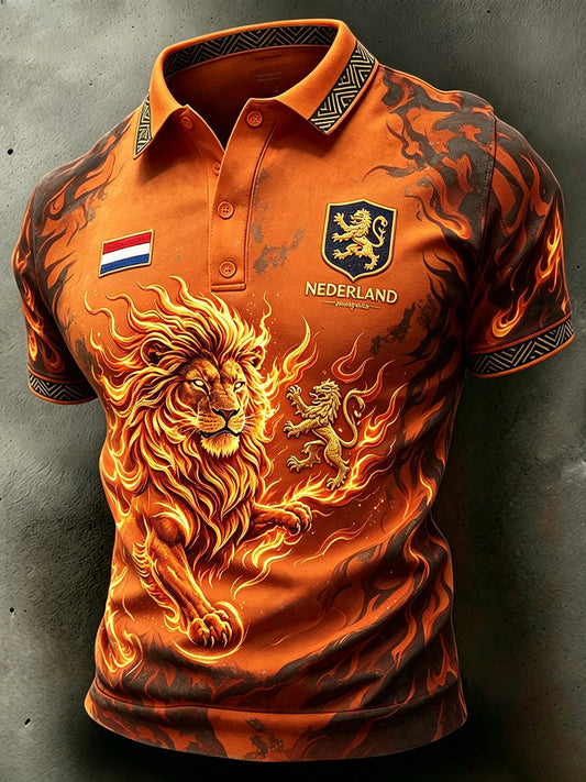 Poloshirt met vlamprint voor heren