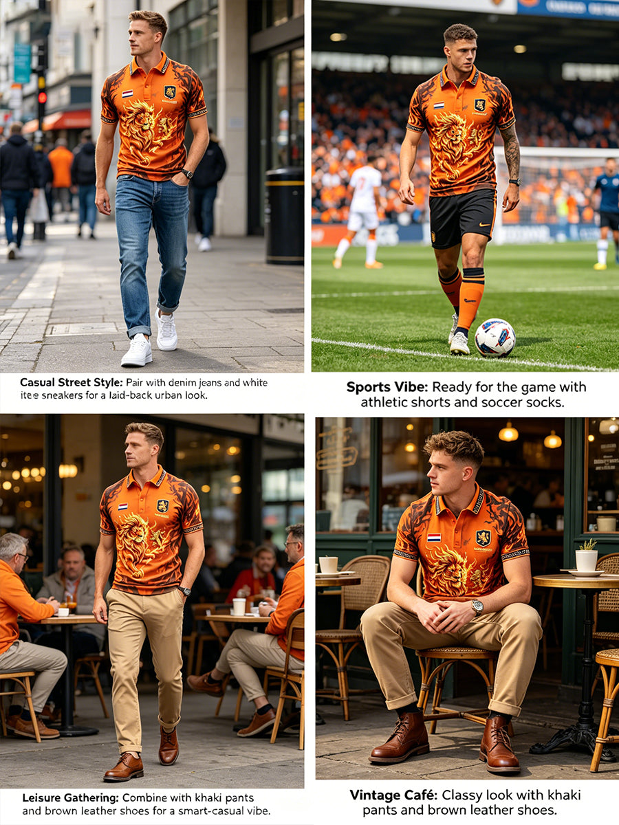 Poloshirt met vlamprint voor heren