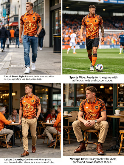 Poloshirt met vlamprint voor heren