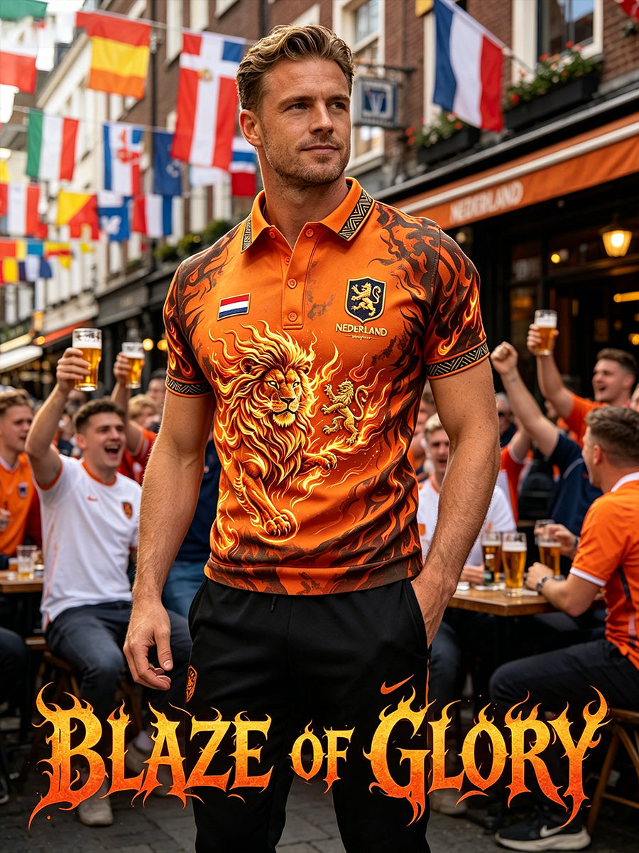Poloshirt met vlamprint voor heren