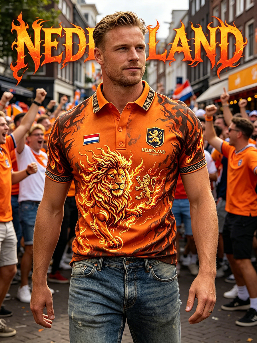 Poloshirt met vlamprint voor heren