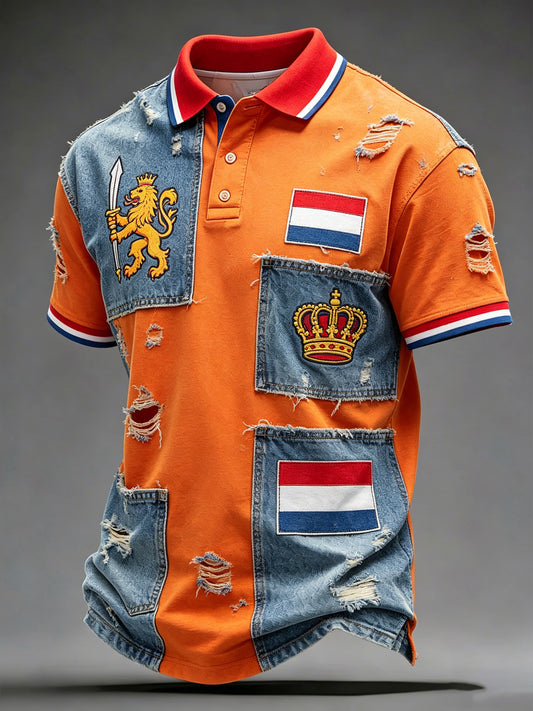 Herenpolo met kunstprint ter herinnering aan Koningsdag