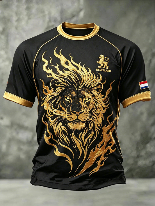 Heren T-shirt met leeuwenprint en raglanmouwen