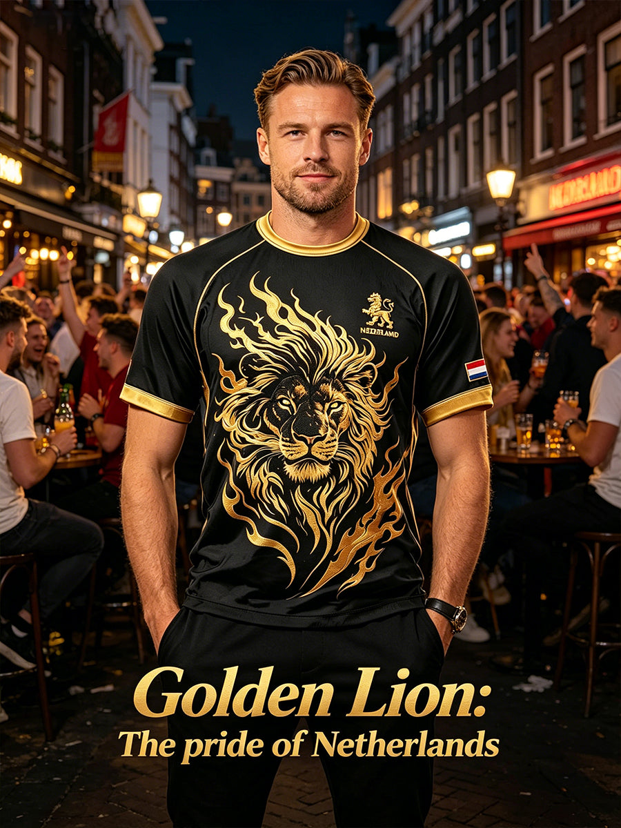 Heren T-shirt met leeuwenprint en raglanmouwen