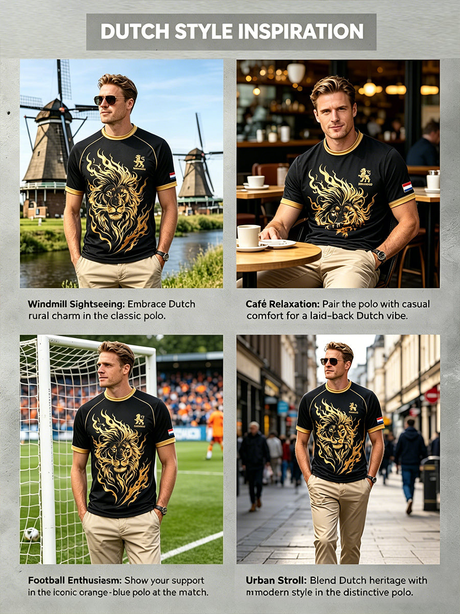 Heren T-shirt met leeuwenprint en raglanmouwen
