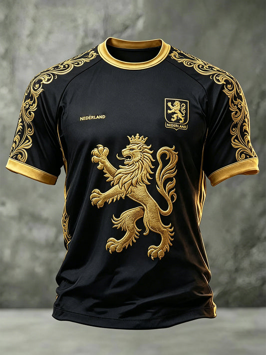 Heren T-shirt met leeuwenprint en raglanmouwen