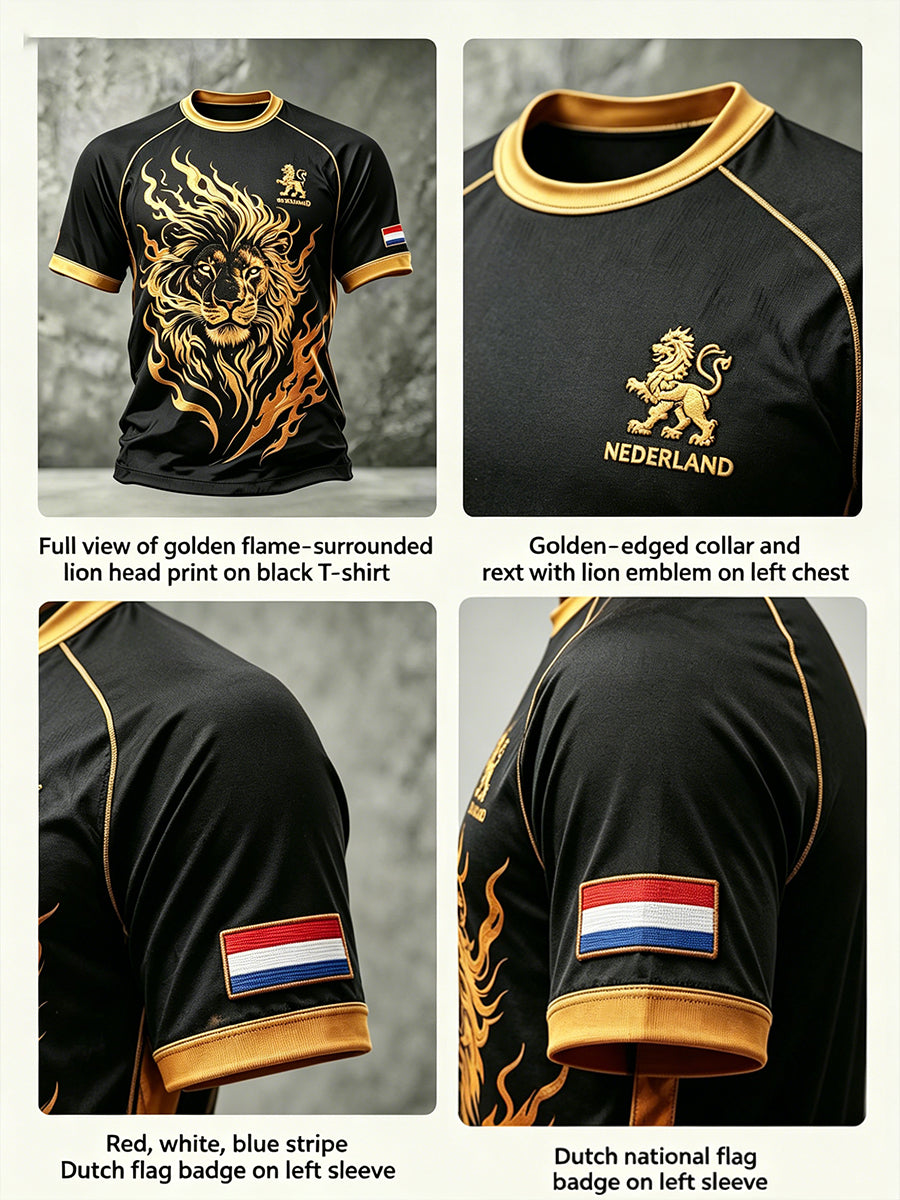 Heren T-shirt met leeuwenprint en raglanmouwen
