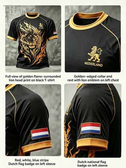 Heren T-shirt met leeuwenprint en raglanmouwen