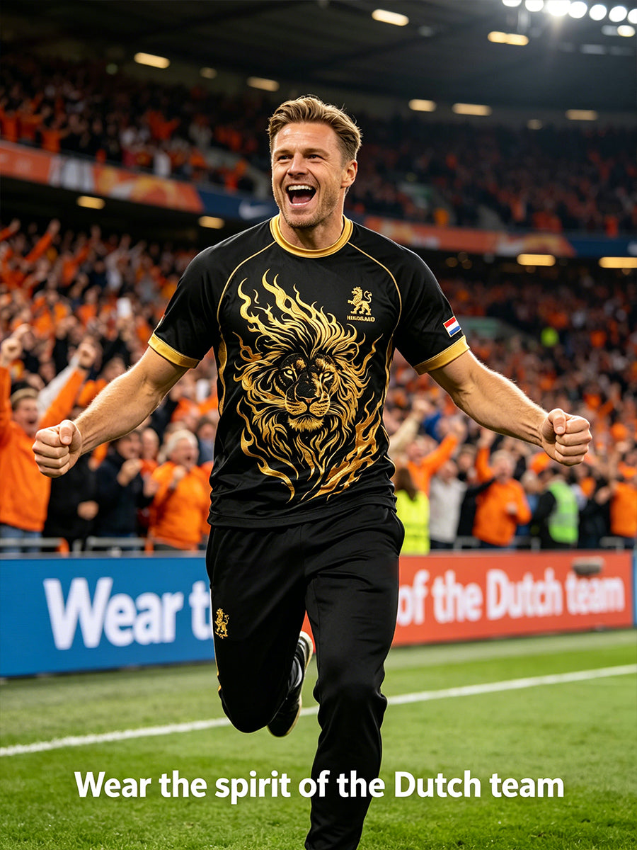 Heren T-shirt met leeuwenprint en raglanmouwen