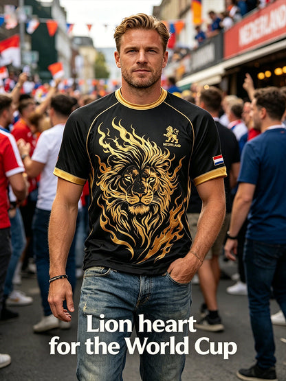 Heren T-shirt met leeuwenprint en raglanmouwen