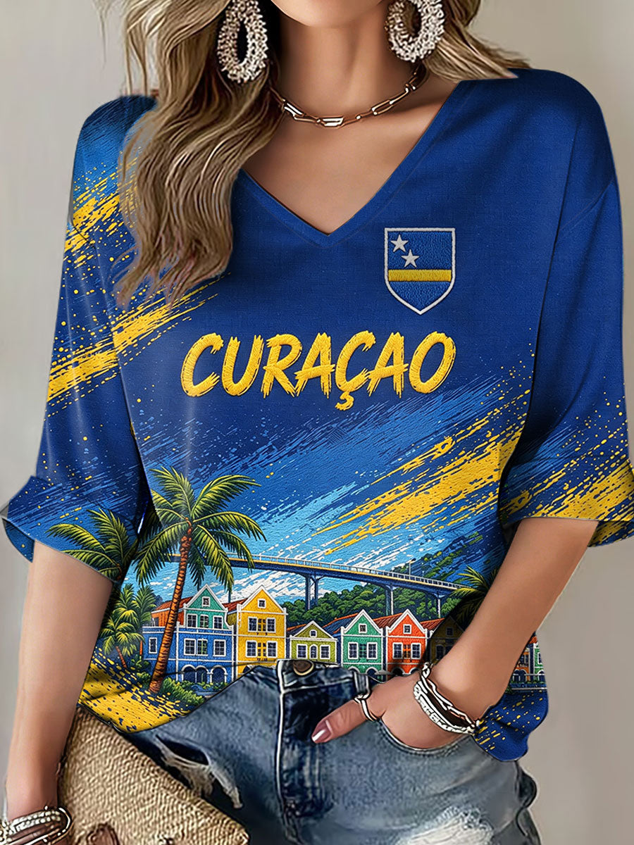Dames Curaçao voetbalprint casual t-shirt