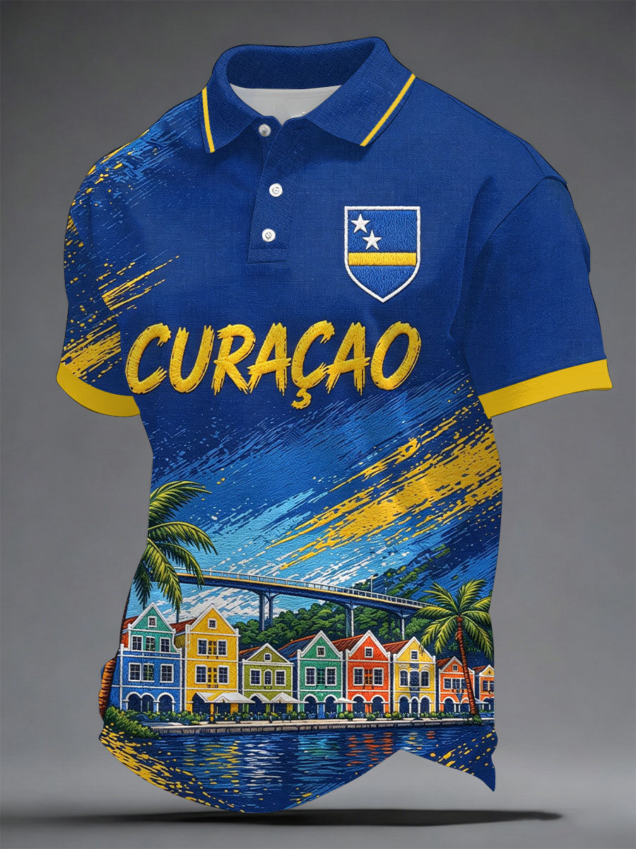 Heren Curaçao voetbalprint casual top