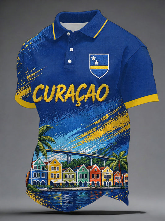 Heren Curaçao voetbalprint casual top