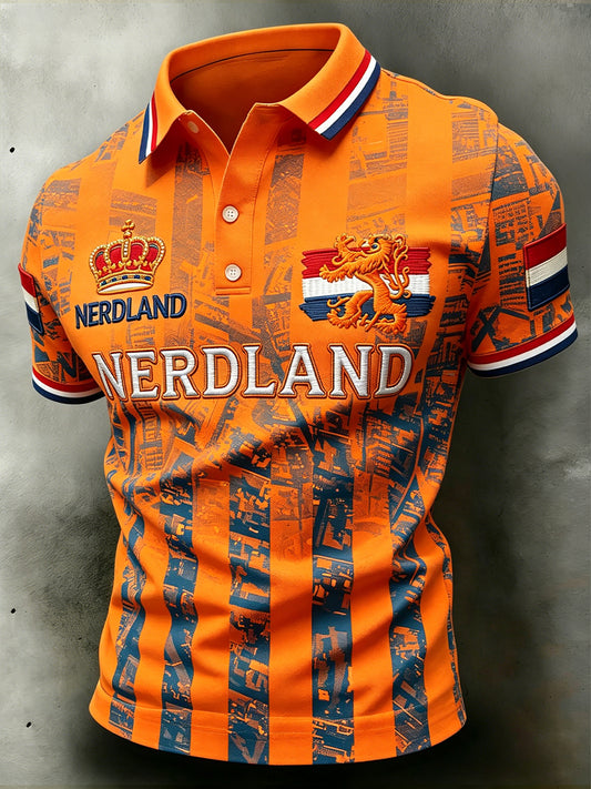 Herenpolo met korte mouwen en leeuwenmotiefprint