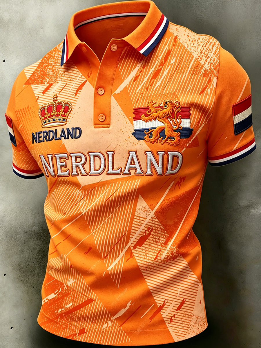 Herenpolo met korte mouwen en leeuwenmotiefprint