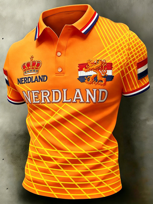 Herenpolo met korte mouwen en leeuwenmotiefprint