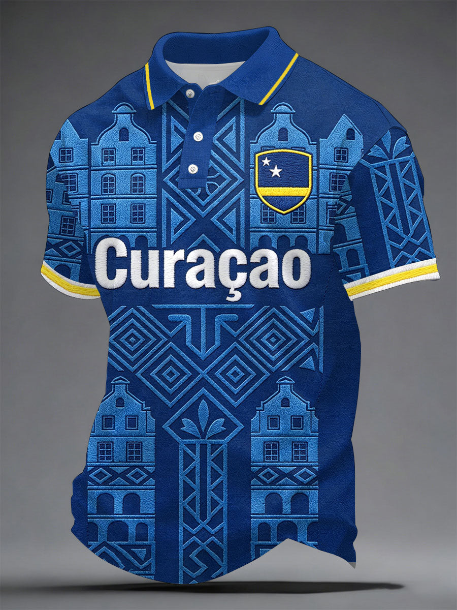Heren Curaçao voetbalprint casual top
