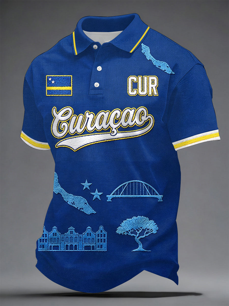 Heren Curaçao voetbalprint casual top
