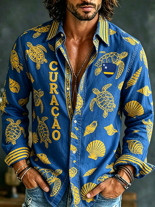 Retro overhemd met lange mouwen en schilderachtige print