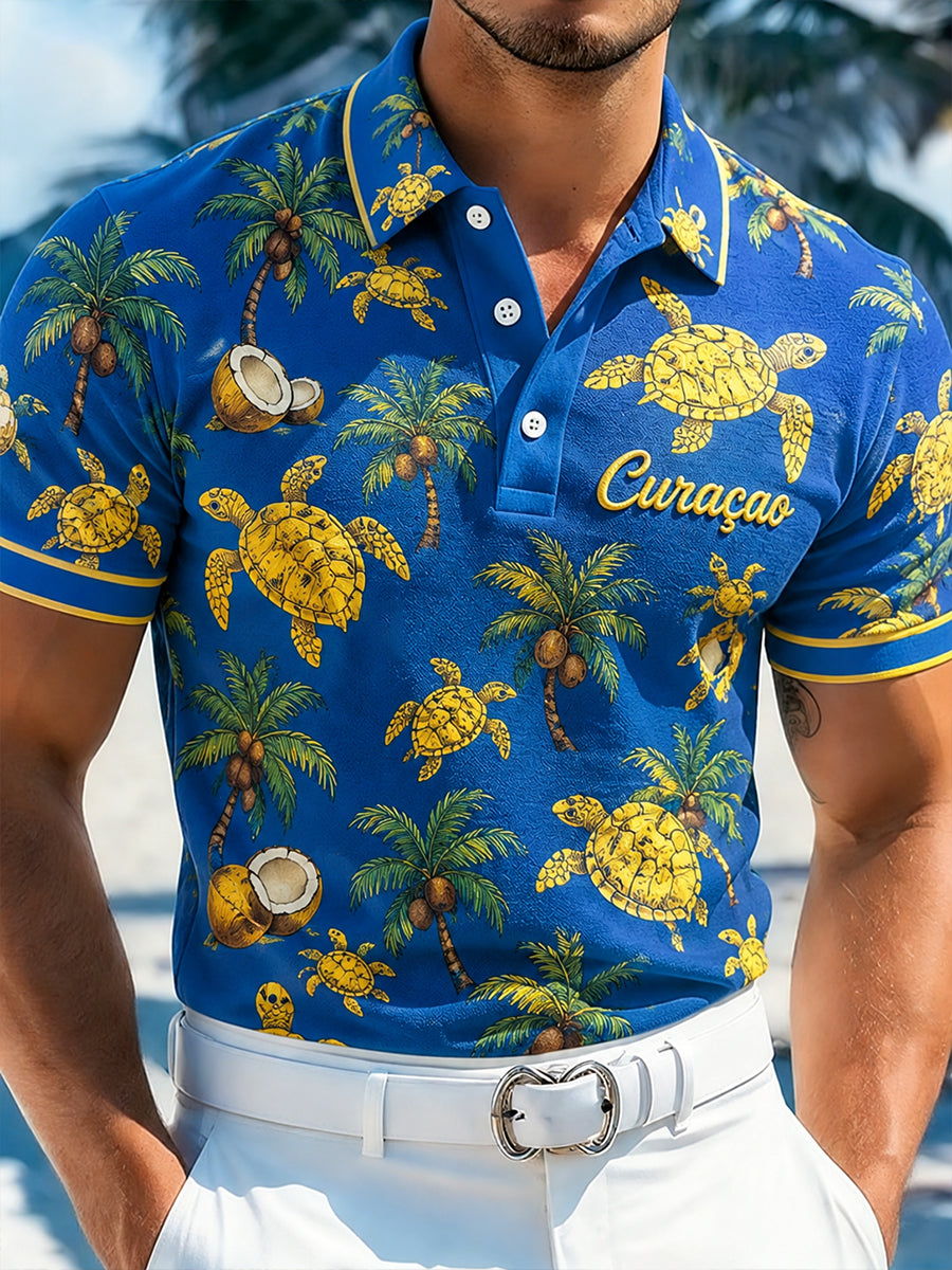 Kunstzinnig poloshirt met korte mouwen in herenstijl voor een vakantie op het eiland