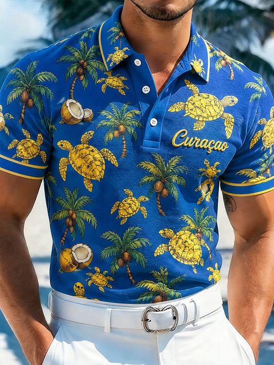 Kunstzinnig poloshirt met korte mouwen in herenstijl voor een vakantie op het eiland
