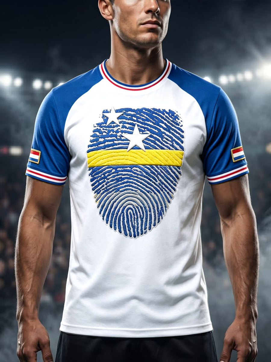 Heren T-shirt met Curaçaose voetbalprint in patchworkstijl, casual