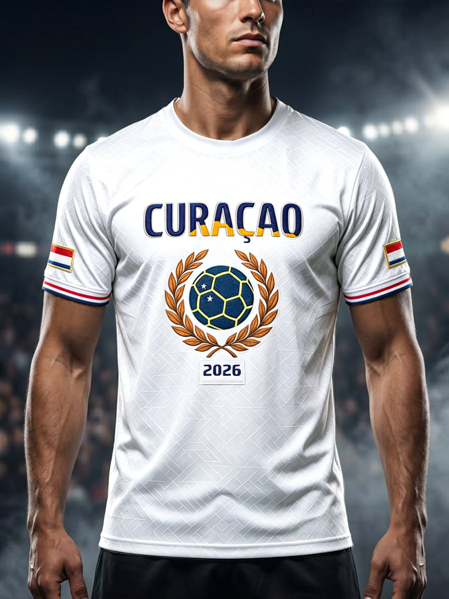 Wit casual T-shirt voor heren met Nederlandse voetbalprint van Curaçao