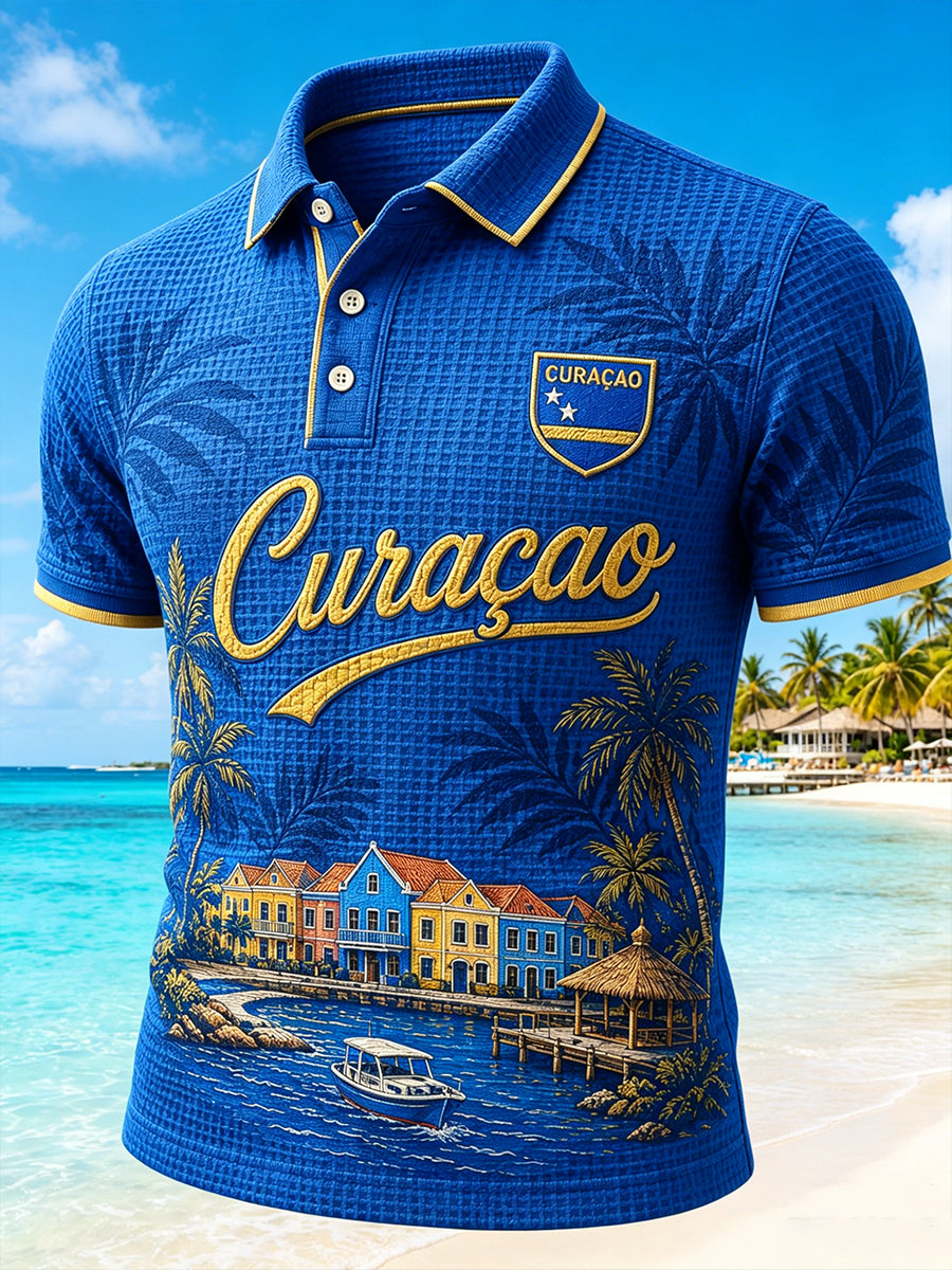 Poloshirt met print in eilandstijl voor heren met korte mouwen