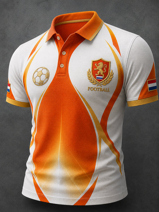 Herenpoloshirt met korte mouwen en voetbalprint