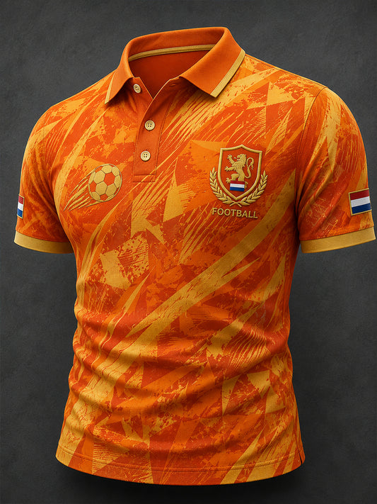 Herenpoloshirt met korte mouwen en voetbalprint