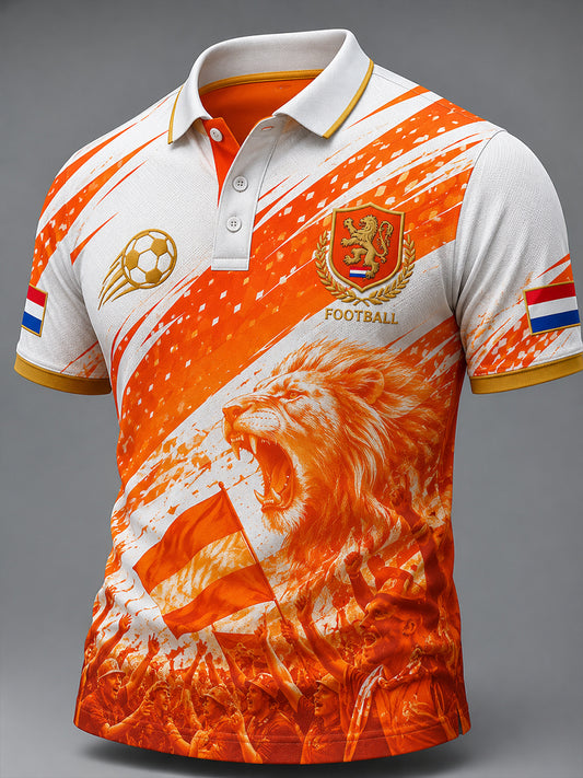 Herenpoloshirt met korte mouwen en voetbalprint