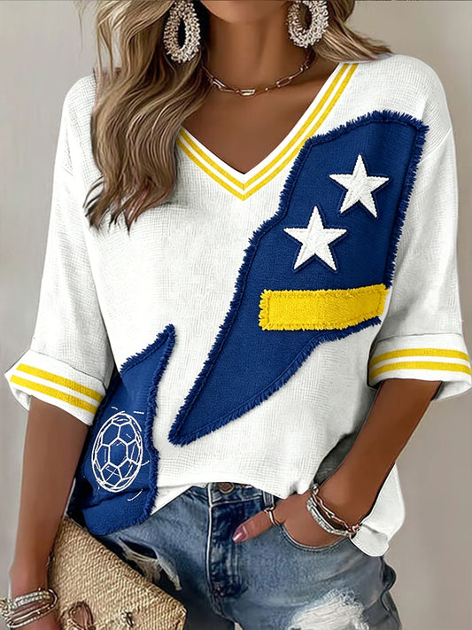Curaçao voetbal patchwork 3D print wit casual T-shirt voor dames
