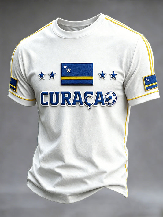 Curaçao voetbal 3D-geprint wit casual T-shirt voor heren