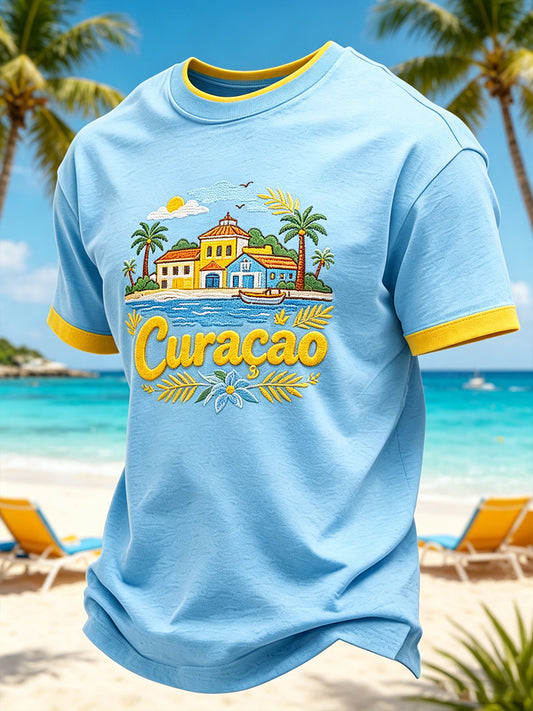 Heren T-shirt met korte mouwen en print in vakantiestijl voor op het eiland