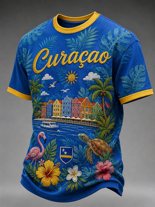 Heren T-shirt met korte mouwen en print in vakantiestijl voor op het eiland