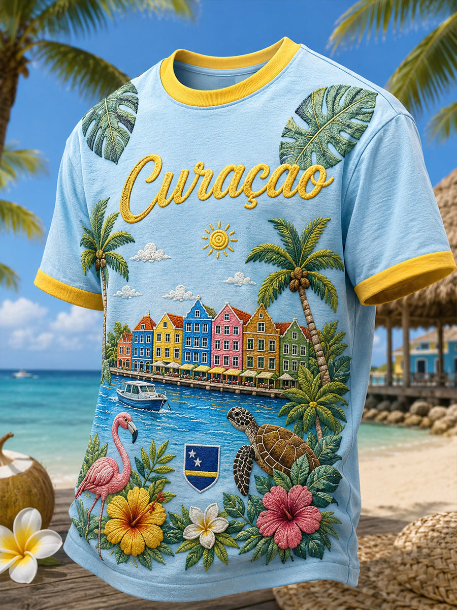 Heren T-shirt met korte mouwen en print in vakantiestijl voor op het eiland