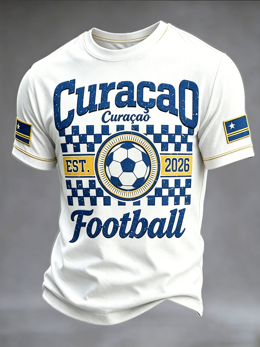 Wit Curaçao Football Print Casual T-shirt voor heren