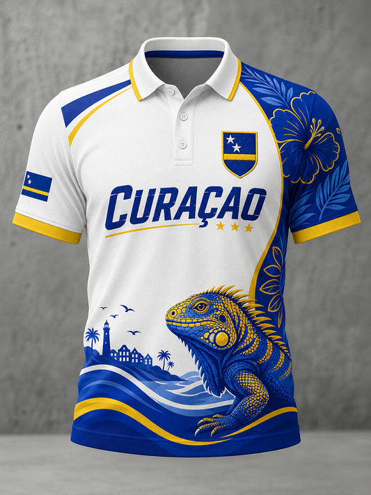 Herenpoloshirt met vakantiethema en korte mouwen
