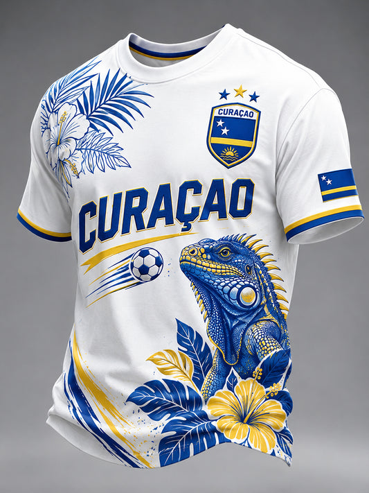 Heren-T-shirt met korte mouwen en print van eilandvoetbal