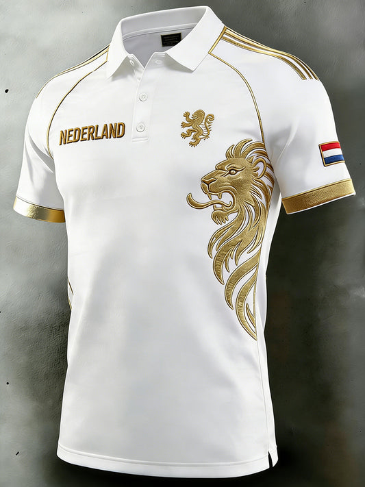 Raglan-poloshirt met leeuwen en korte mouwen voor heren