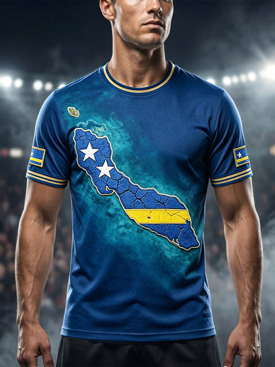 Heren blauw Curaçao 3D-geprinte casual T-shirt