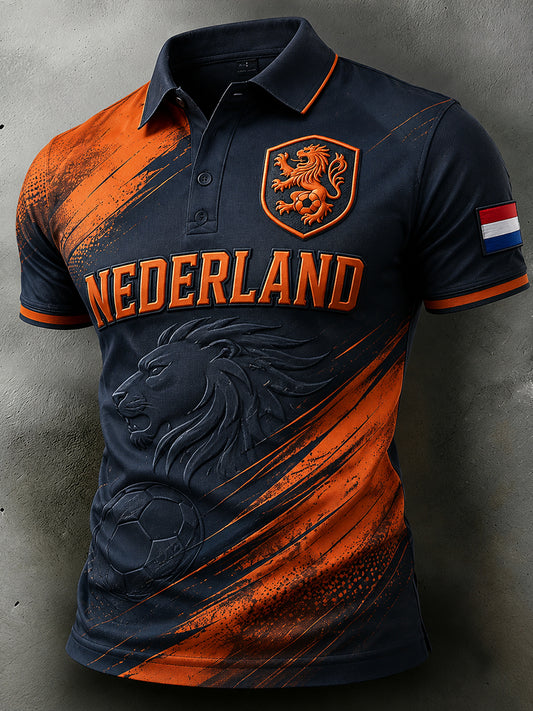 Heren voetbal leeuw kleur-geblokkeerde print poloshirt met korte mouwen